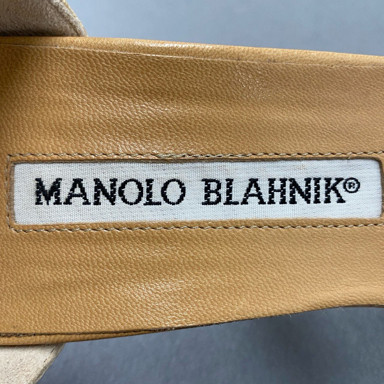 1i20 MANOLO BLAHNIK マノロブラニク イタリア製 パイソン ヒールサンダル オープントゥ パンプス シューズ 35 ベージュ系 レザー