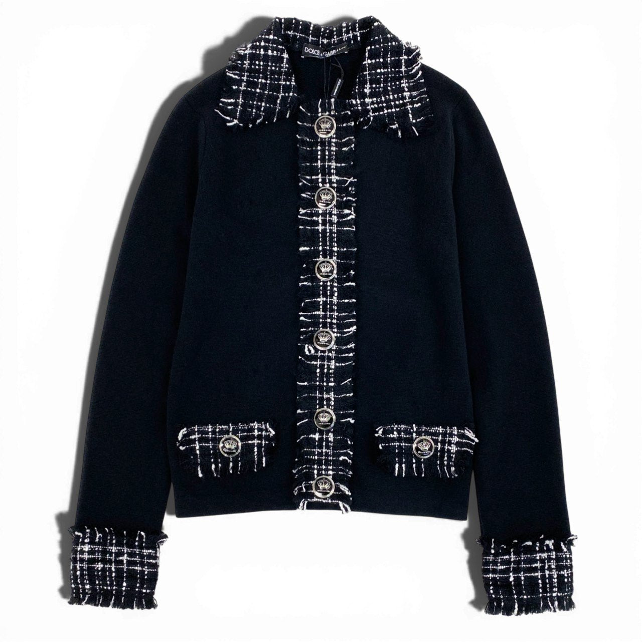 Ic6 《未使用品》定価￥239,800 DOLCE&GABBANA ドルチェアンドガッバーナ ツイードウールジャケット Tweed Wool Jacket サイズ38 ブラック D&G タグ付t18r