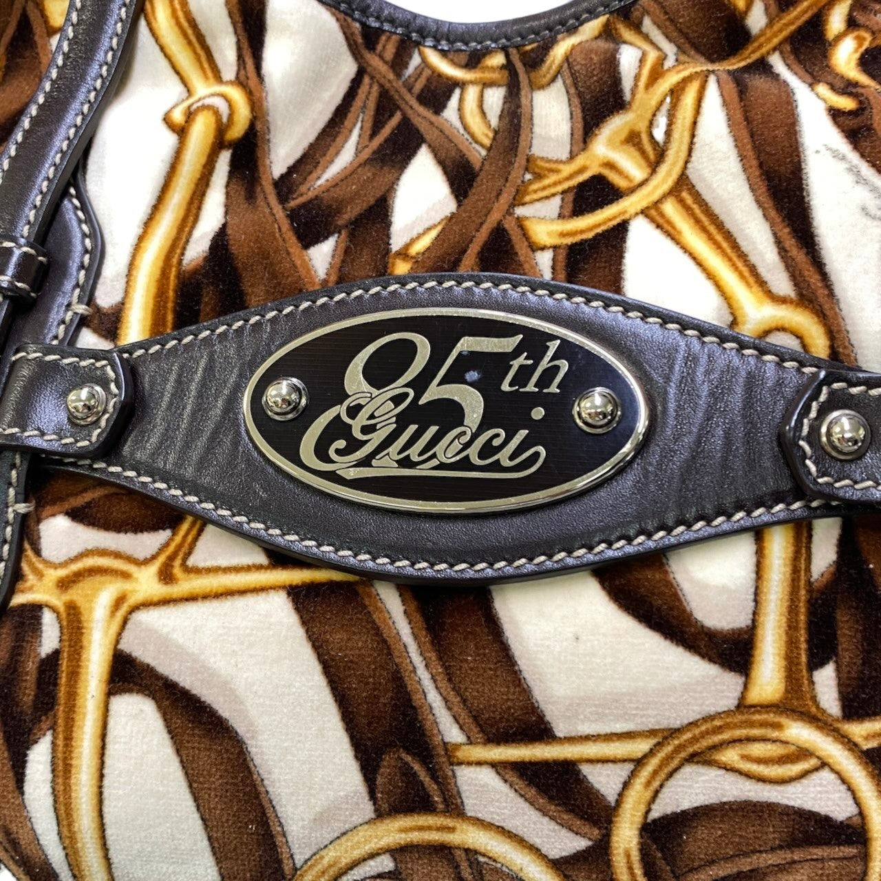 h29【美品】GUCCI 85th 2006 Horsebit HOBO トートバッグ ベロア レザー レディース 女性用ta1