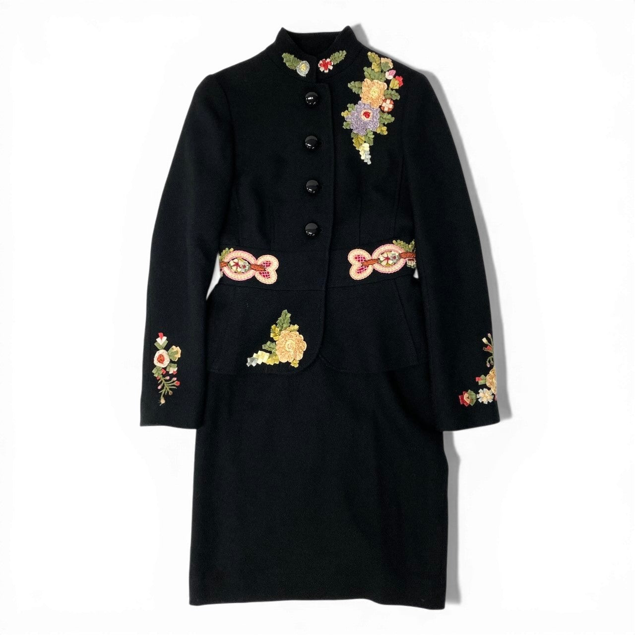 76c26 MOSCHINO モスキーノ フラワーデザイン スカートセットアップ サイズ38 ブラック レディース 女性用t18r