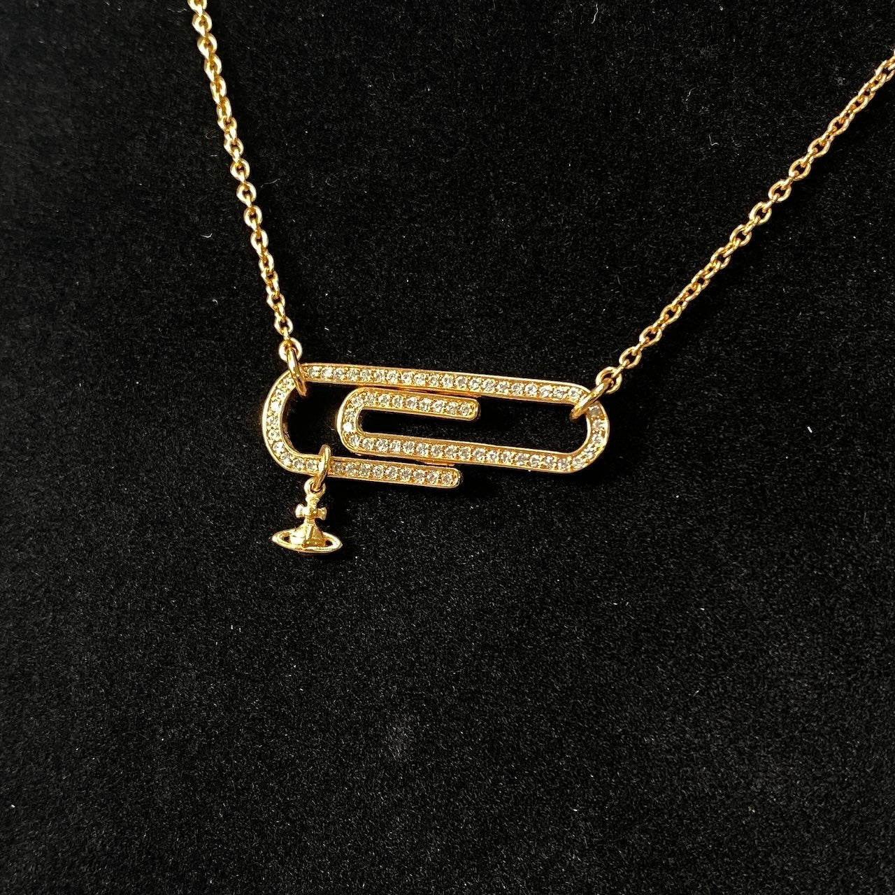 h11 《美品》 Vivienne Westwood ヴィヴィアンウエストウッド ORB クリップデザイン ラインストーン ネックレス ゴールド アクセサリーt18r