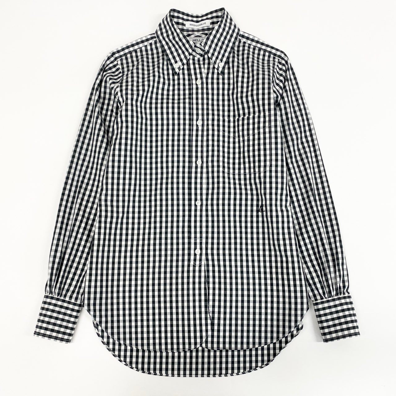 37a16 MADISONBLUE マディソンブルー MADISON SHIRT L/S SH GINGHAM 長袖シャツ ギンガムチェック ワンポイント刺繍 MB211-5014 00 XSサイズ ブラック ホワイト コットン