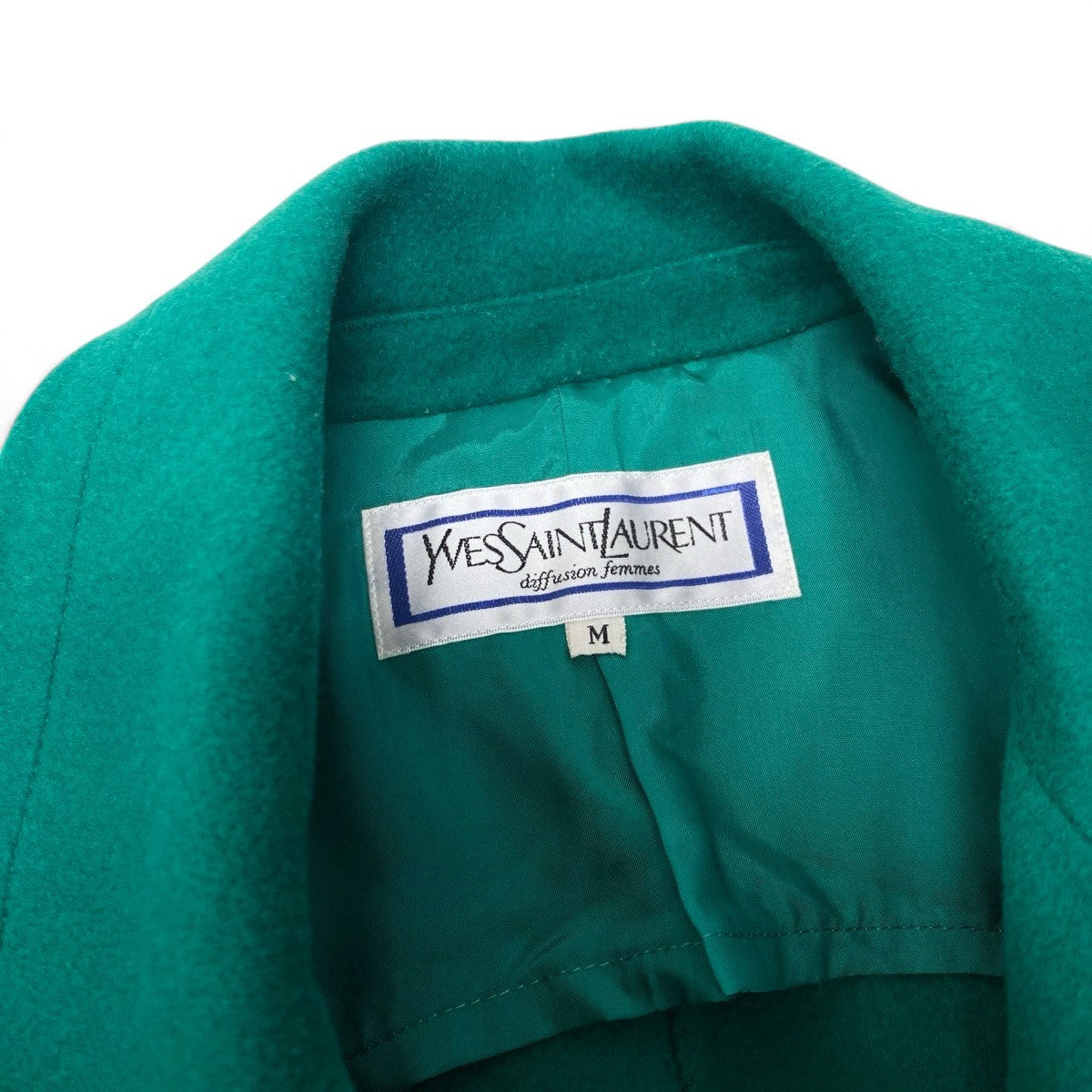 82i2 YVES SAINT LAURENT イヴサンローラン テーラードジャケット ダブルブレスト 金ボタン ウール混 サイズM グリーン レディースo07t