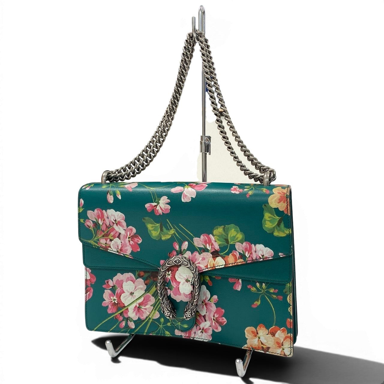 e4 《極美品》定価34万 GUCCI グッチ 定価34万 デュオニソス フラワー ショルダーバッグ Dionysus Flower Large Shoulder Bag グリーンt18r