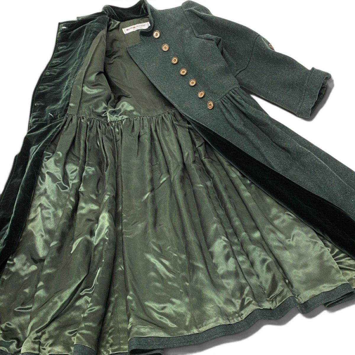 11i13 SAINT LAURENT サンローラン リヴゴーシュ ヴィンテージコート Rive Gauche Vintage Coat Size 34 グリーン MADE IN FRANCEt18r