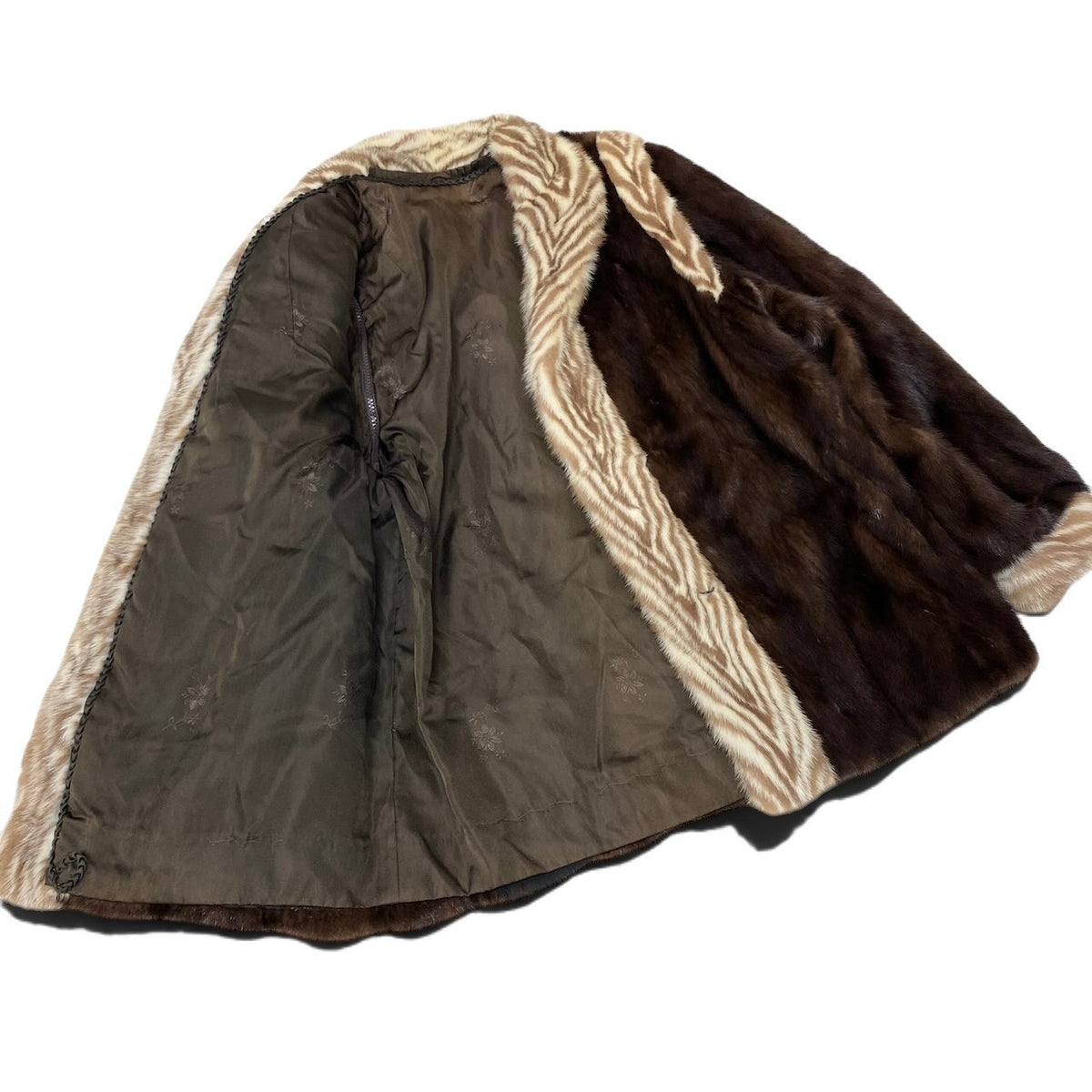 20i21 袖着脱可 希少デザイン ミンクファーコート サイズ11 茶系 本毛皮 Mink Fur Zebra Design Coat リアルファーt18r