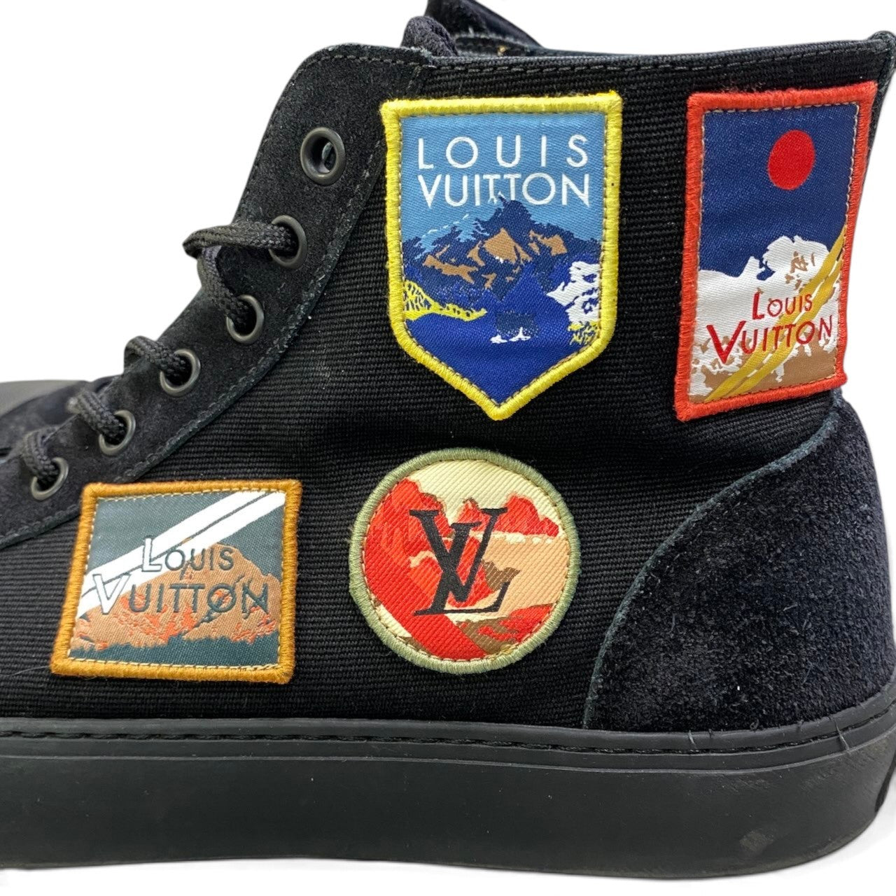 i2 【美品】 LOUIS VUITTON ルイヴィトン タトゥーライン アルプスワッペン ハイカットスニーカー サイズ7 ブラック メンズk02i