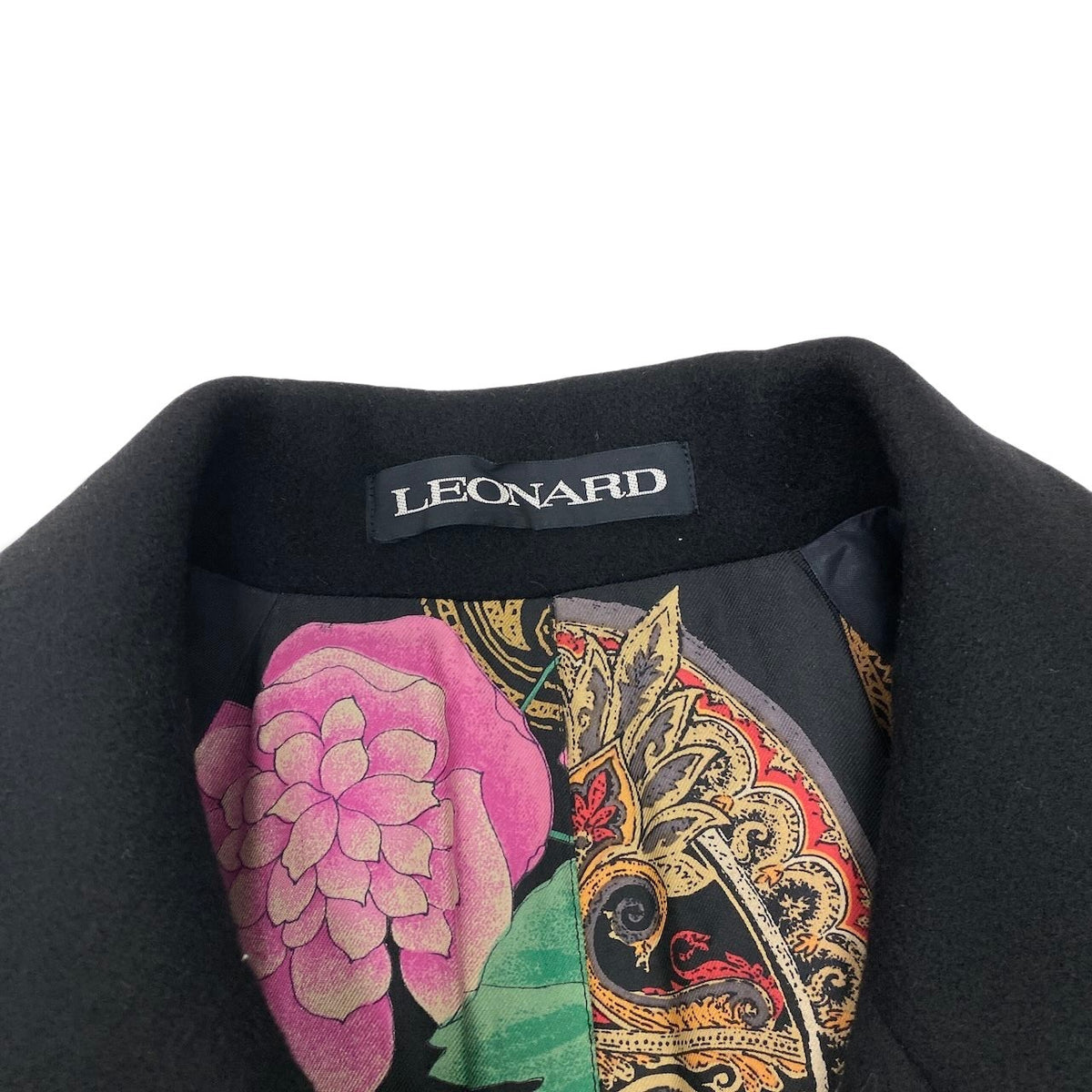 14i25 LEONARD レオナール カシミヤコート 裏地総柄 ロングコート チェスターコート  9AR ブラック カシミア100％ レディース 女性用u02t