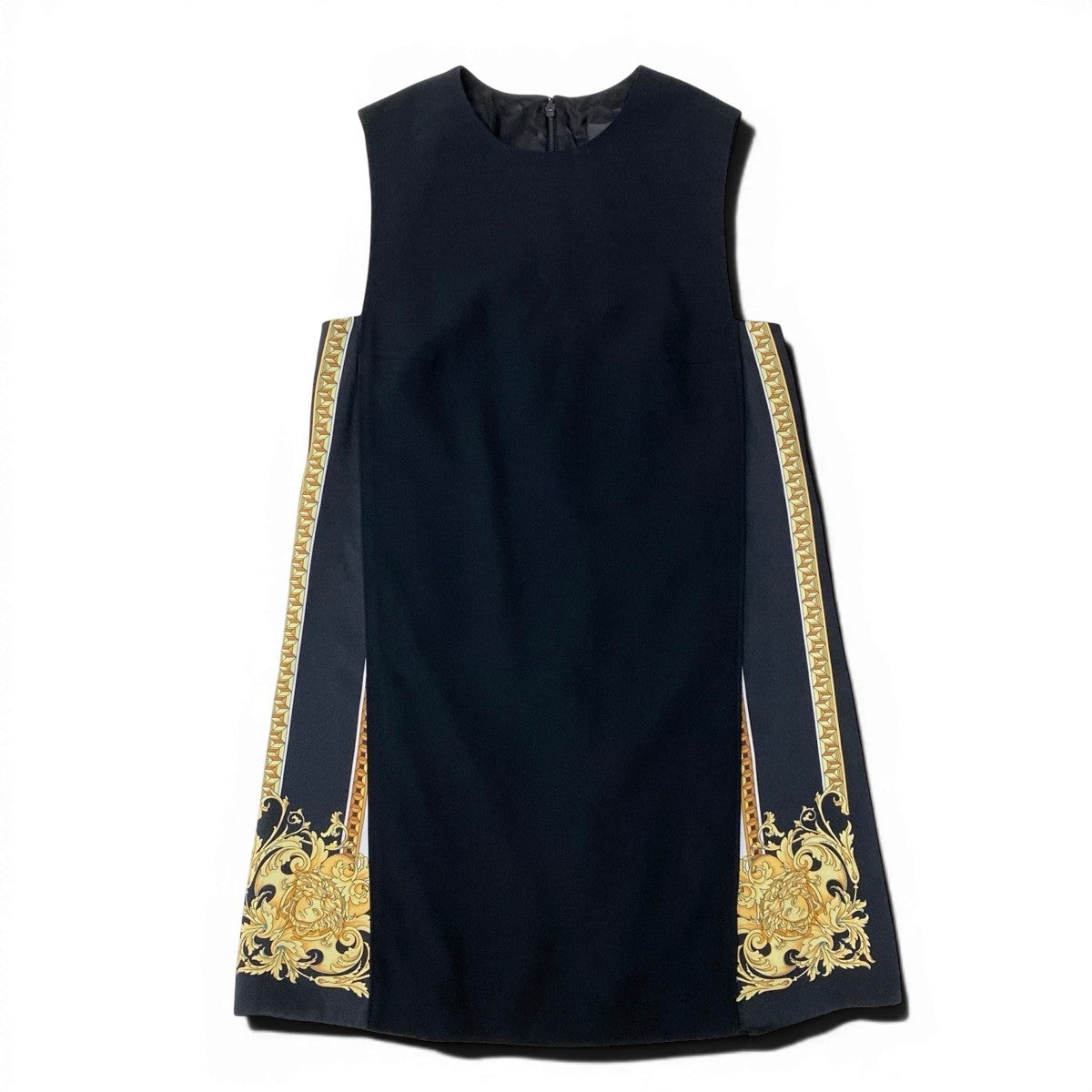 If25 VERSACE ヴェルサーチ ノースリーブワンピース ドレス バロック調 ミディ丈 レーヨン アセテート レディース 女性用 1006325 38 ブラックu02t