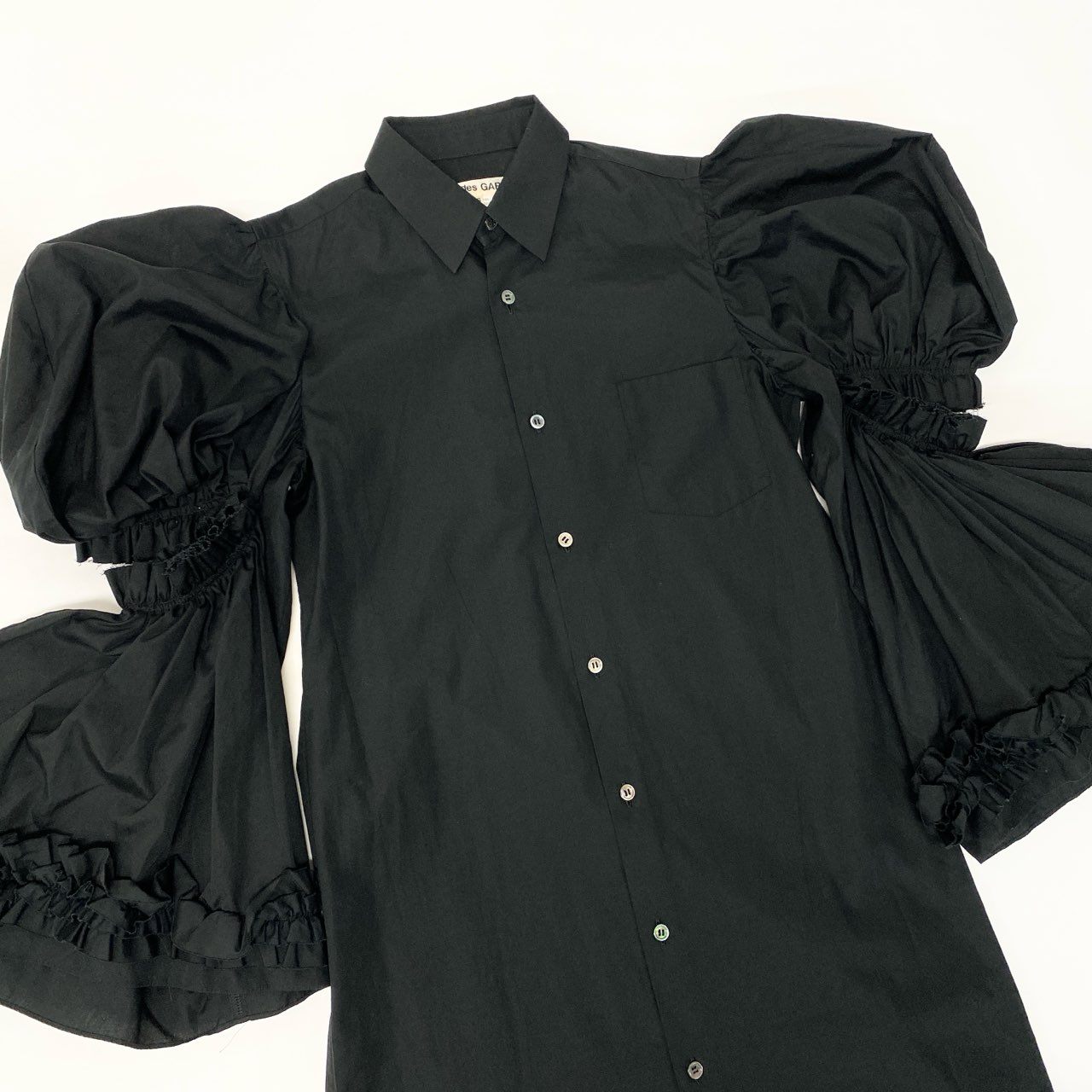 Ab23 COMME des GARCONS コムデギャルソン AD2019 フリルギャザー 変形 ワンピース トップス ドレス Made In Japan GD-B008 XS ブラック コットン レディースk02i