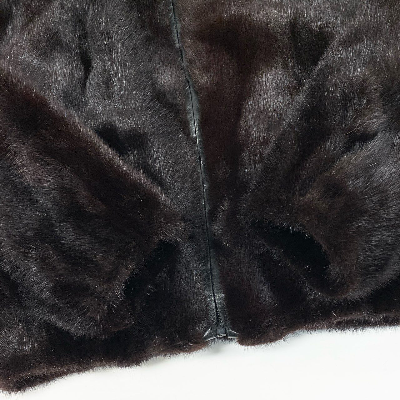 16a21 ジップアップ リアルファーコート サイズ44 ダークブラウン 本毛皮 Zip Up Fur Coatt18r