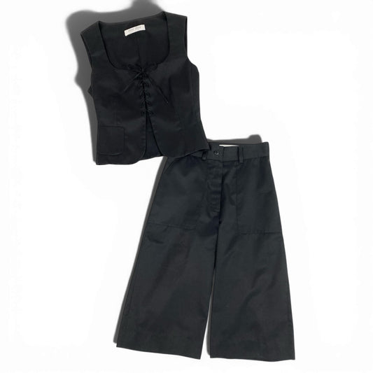 Ab13 miumiu ミュウミュウ archive アーカイブ セットアップ レースアップベスト スラックスハーフパンツ 40サイズ ブラック レディース 女性用ta1