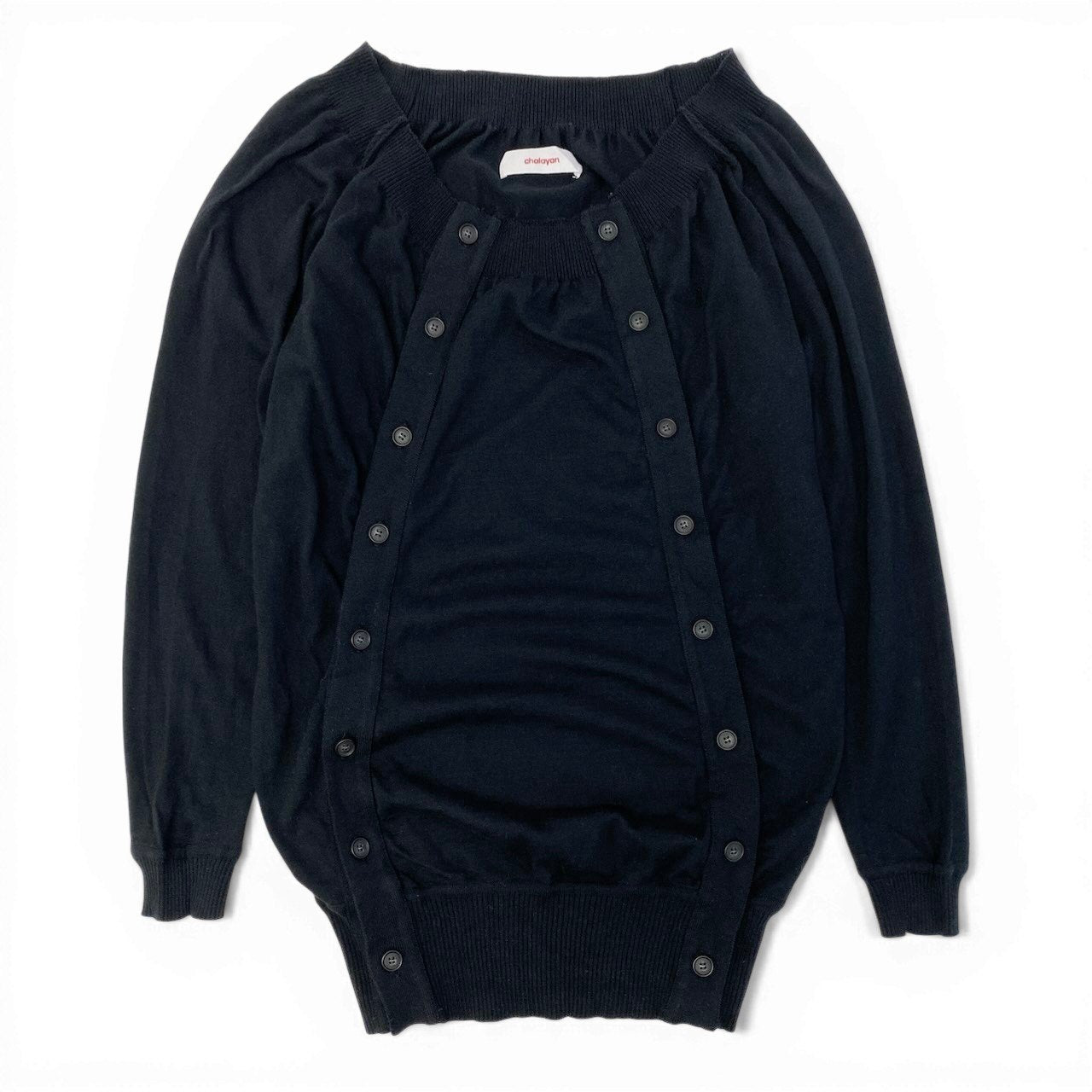 84c19 chalayan フセイン チャラヤン オフショルダーニットセーター カーディガン ボタンデザイン チップス Sサイズ ブラック レディース 女性用u02t