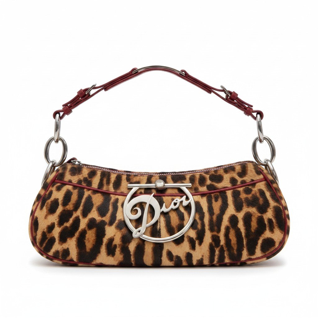 h20【美品】Christian Dior Diva Leopard Pony Hair Bag ブラウン レッド ハラコ レザー レディース 女性用ta1