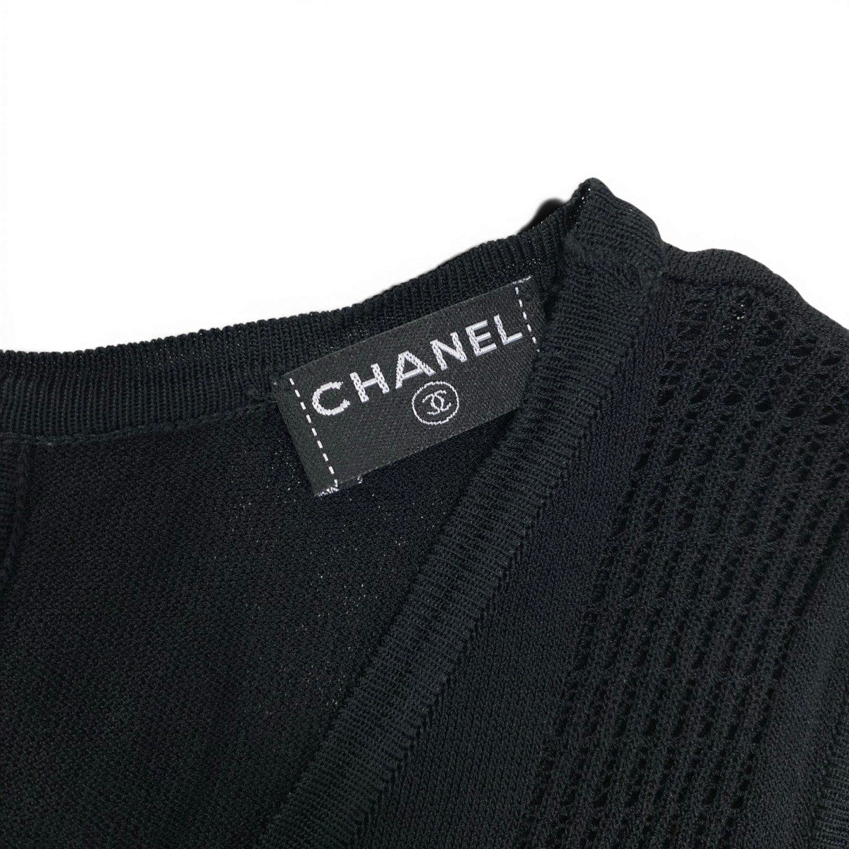 Cf26 CHANEL シャネル シアーワンピース ノースリープ ブランドロゴ レーヨン ミニワンピース P28013K00020 38 ブラック レディース 女性用u02t