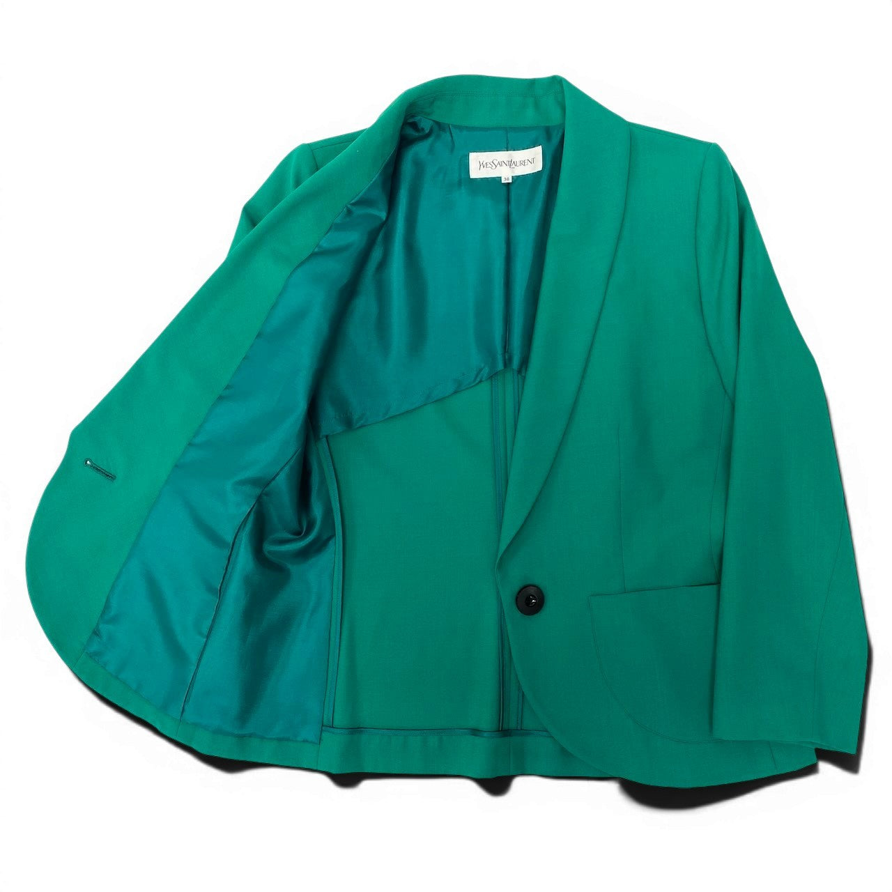 83e12 YVES SAINTLAURENT イヴサンローラン テーラードジャケット アンコンジャケット サイズ38 グリーン レディース 女性服u02t