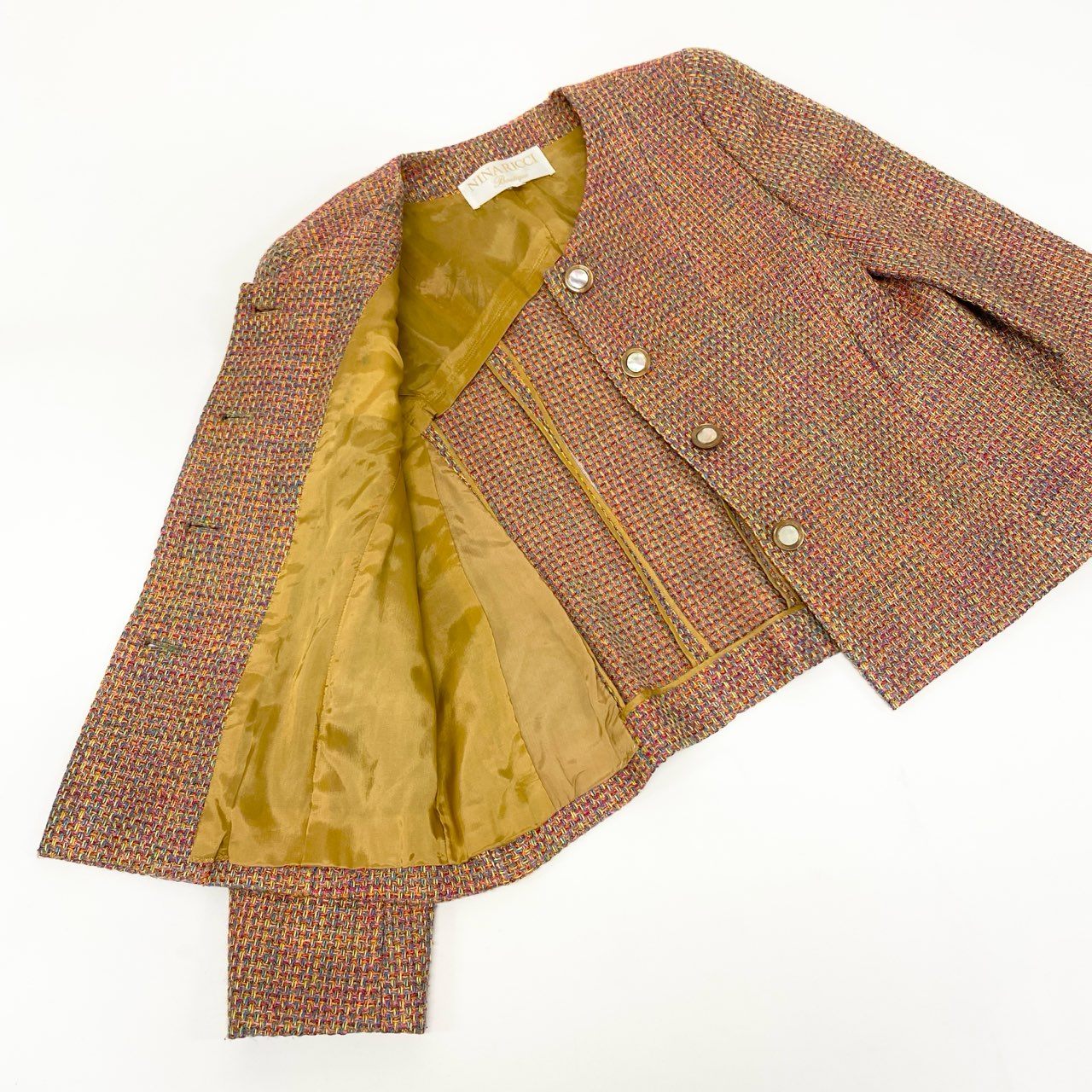 55k11 NINA RICCI Boutique ニナリッチ セットアップスカート ツイード生地 フランス製生地 ノーカラージャケット ひざ丈スカート レディース 女性用 11 マルチカラーu02t