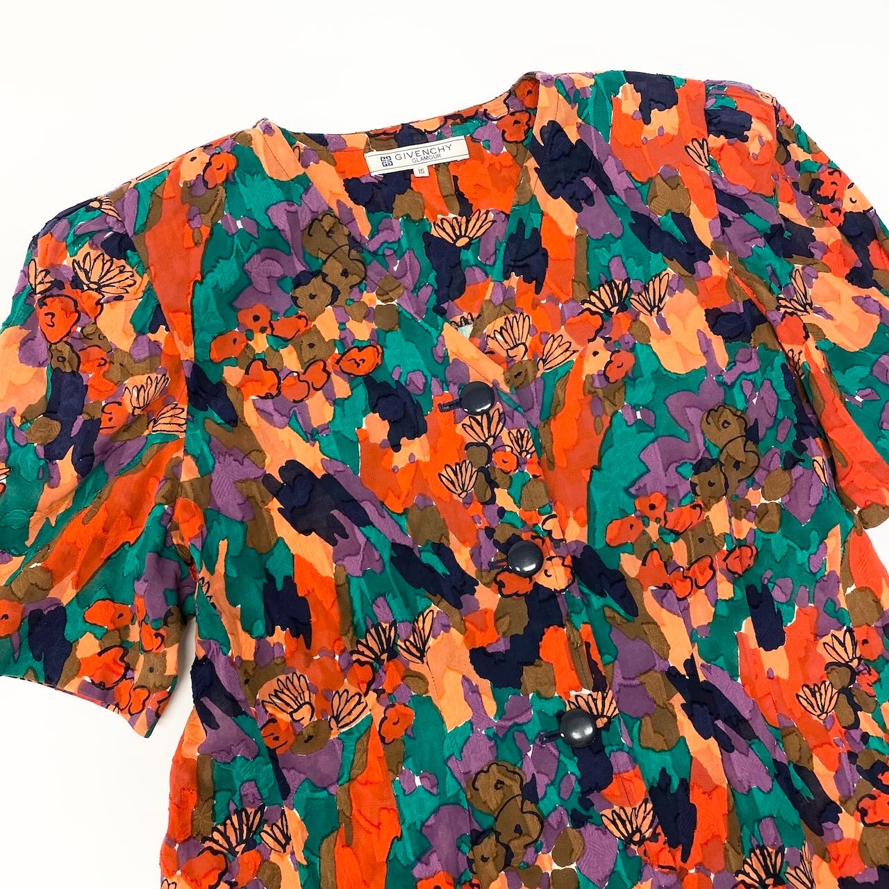 24c16 GIVENCHY ジバンシー Vintage 半袖ブラウス 花柄ブラウス カットソー トップス 15サイズ マルチカラー コットン100％ レディース 女性用o07t