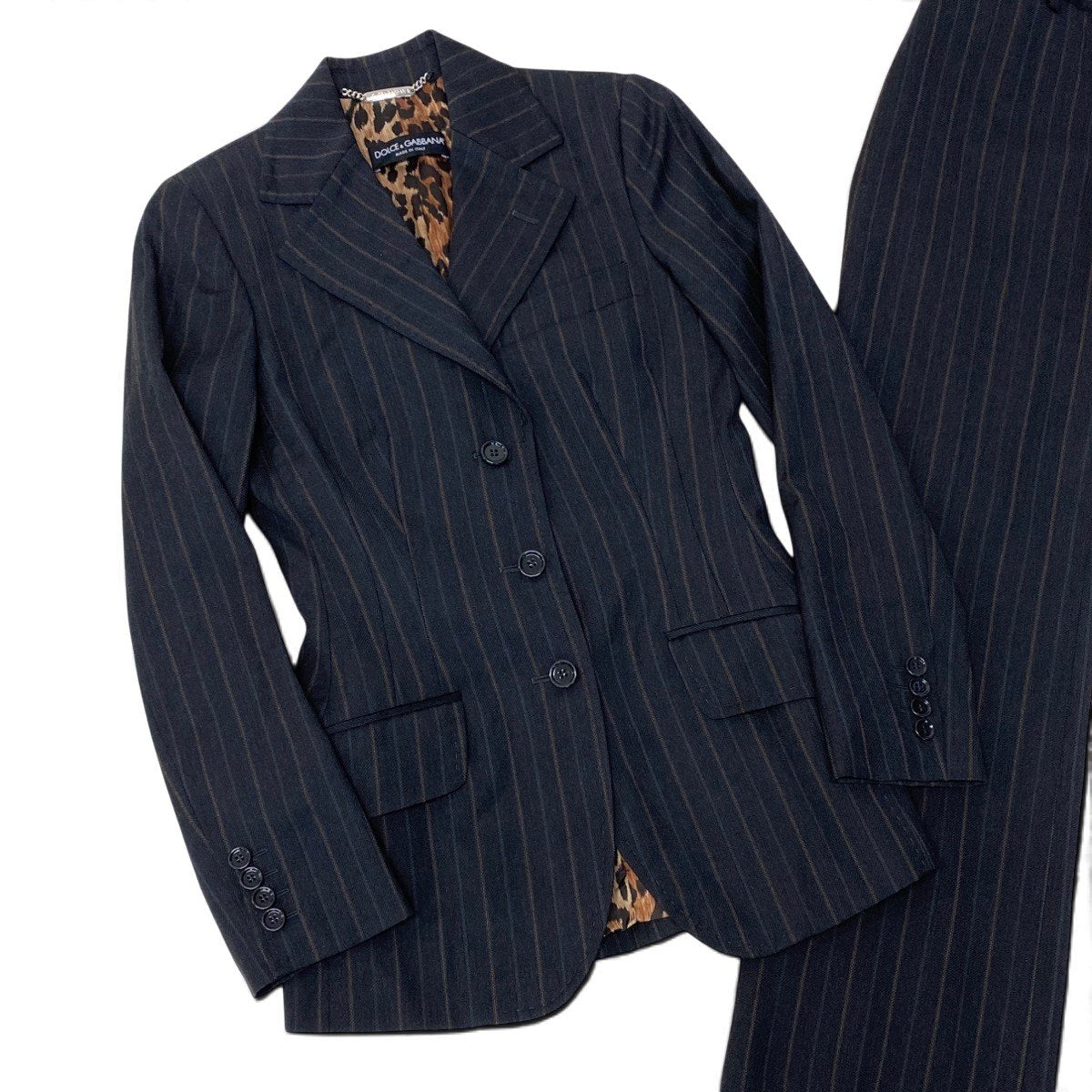 i27 【美品】DOLCE＆GABBANA スーツセットアップ テーラードジャケット スラックスパンツ イタリア製 38サイズ グレー ウール100％ レディース 女性用u02t
