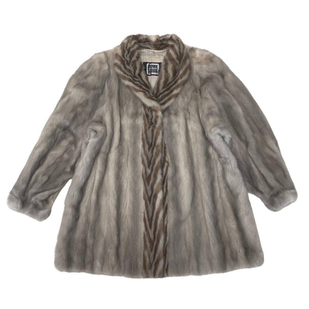 53i24 SAGA MINK サガミンク 銀サガ ゼブラ柄 サファイアミンク ファーコート サイズ13 シルバーグレー 本毛皮 Sapphire Mink Fur Zebra Design Coatt18r