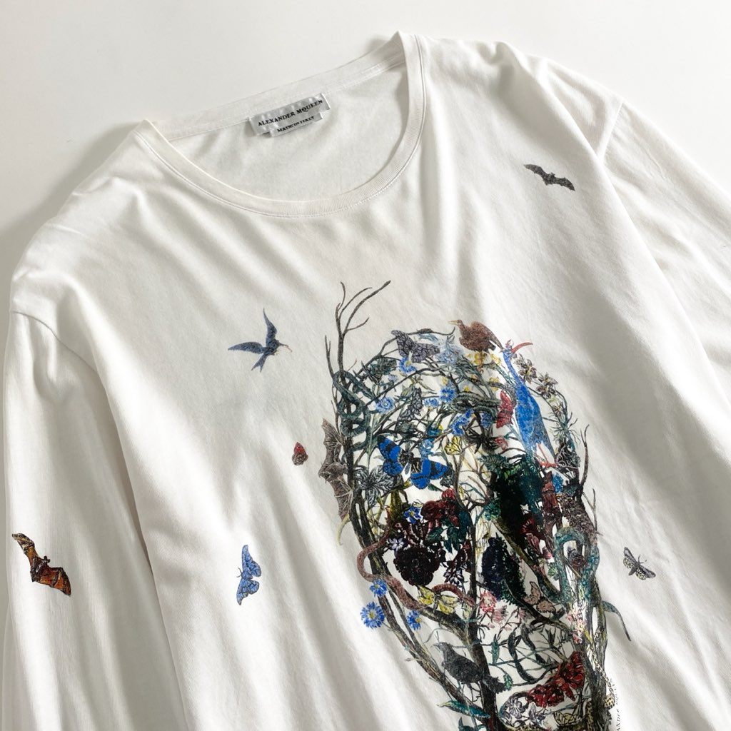 12e23 イタリア製 Alexander McQueen アレキサンダーマックイーン 長袖Tシャツ カットソー ロングスリーブ スカルプリント 507960 Lサイズ ホワイト コットン