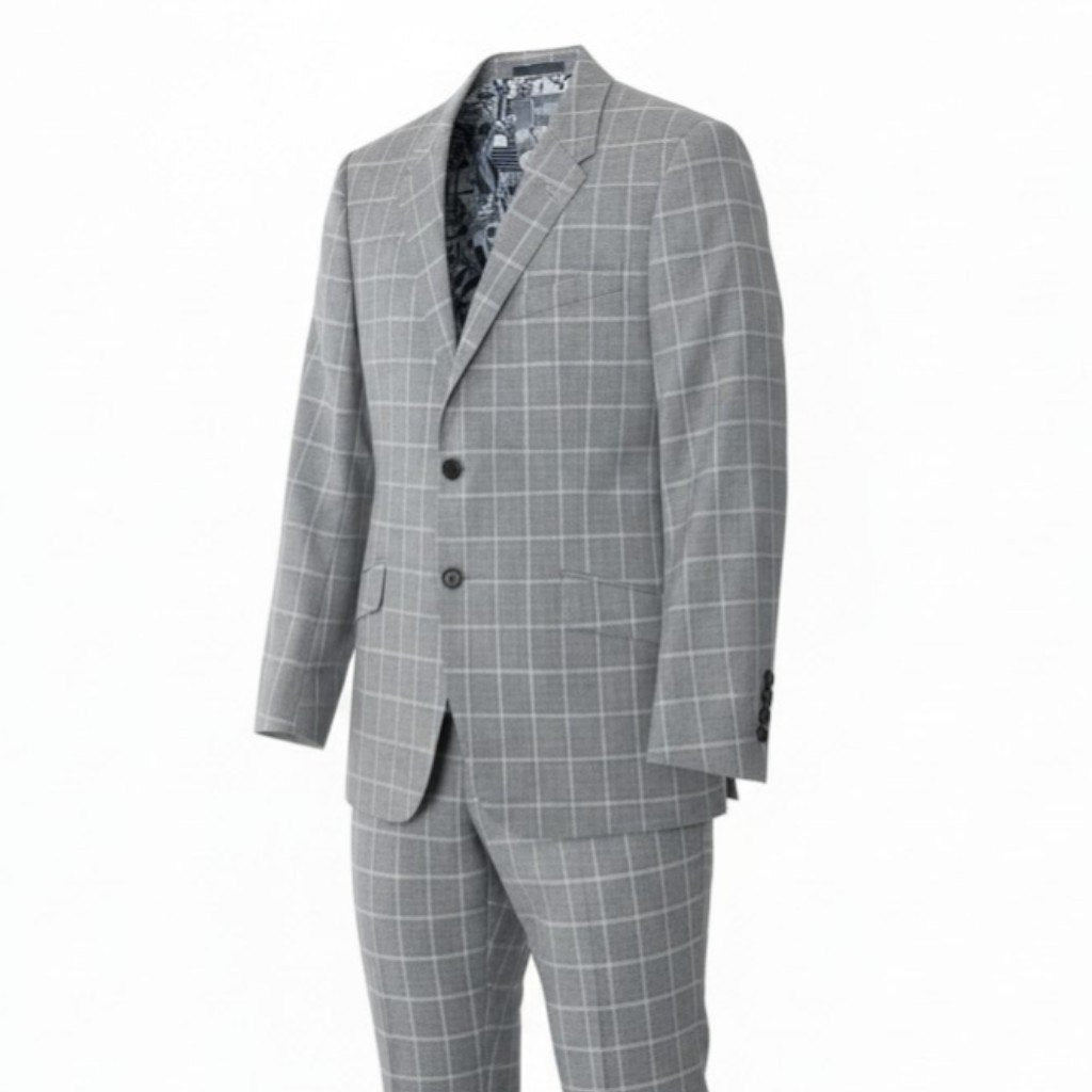 13c5 Paul Smith ポールスミス The Byard ライン シングルスーツ セットアップ レダ生地 M グレー チェック ウール メンズu02t