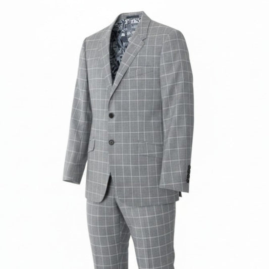 13c5 Paul Smith ポールスミス The Byard ライン シングルスーツ セットアップ レダ生地 M グレー チェック ウール メンズu02t