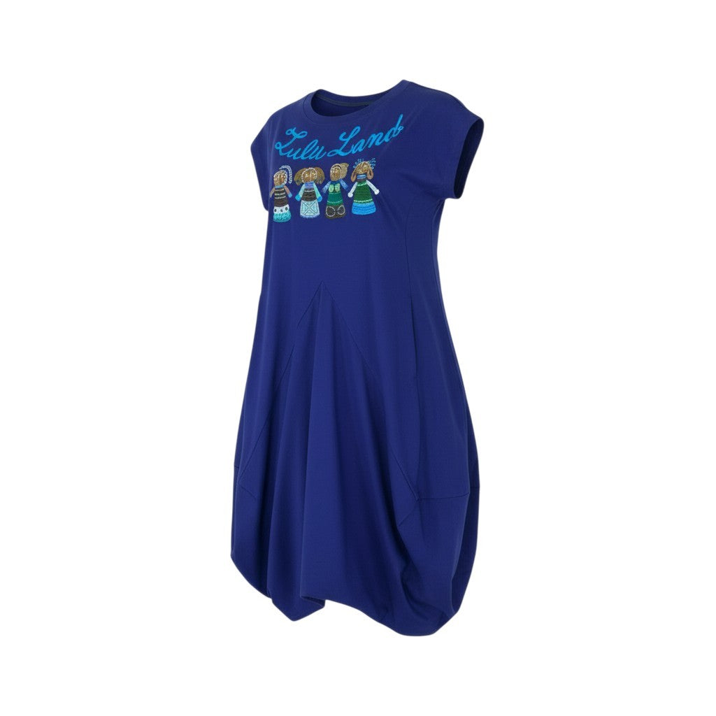 44k28 TOKUKO 1er VOL トクコプルミエヴォル 半袖ワンピース バルーンワンピース 身幅ゆったり○ フロント刺繍 ストレッチ レディース 9 ブルーu02t