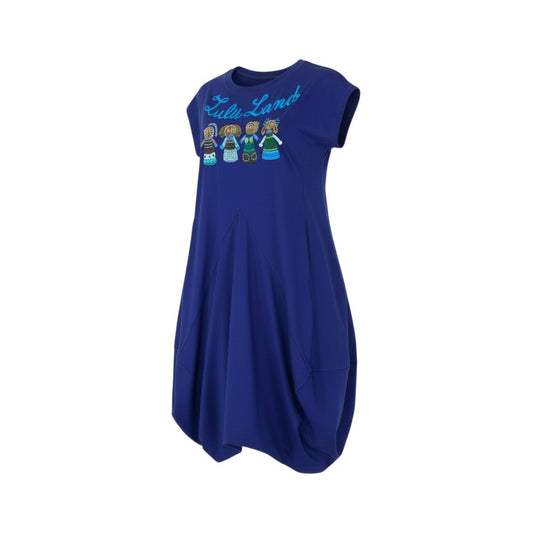 44k28 TOKUKO 1er VOL トクコプルミエヴォル 半袖ワンピース バルーンワンピース 身幅ゆったり○ フロント刺繍 ストレッチ レディース 9 ブルーu02t