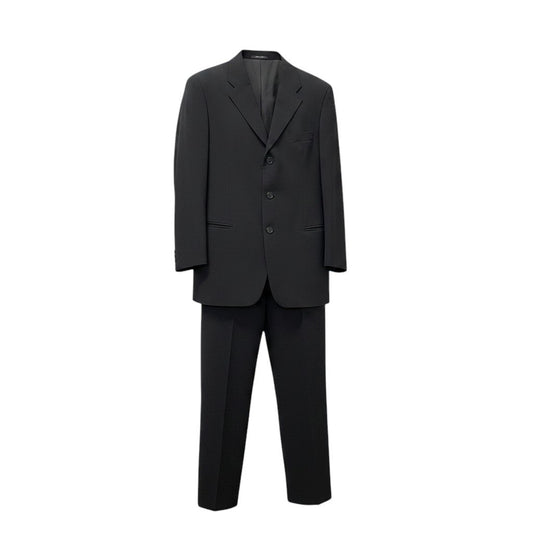 81e21 EMPORIO ARMANI エンポリオアルマーニ スーツセットアップ テーラードジャケット スラックス イタリア製 48サイズ ブラック ウール100％ メンズ 男性用u02t