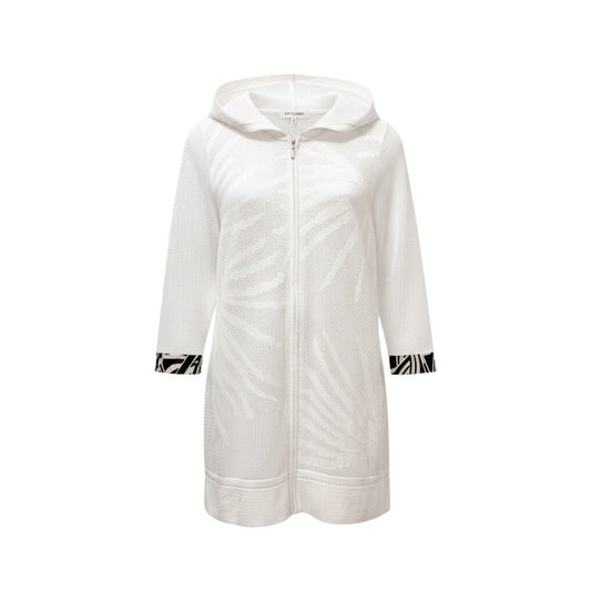 14b13 LEONARD レオナール ニットフーディージャケット ジップアップパーカー トップス 0577362 42サイズ ホワイト レディース 女性用u02t