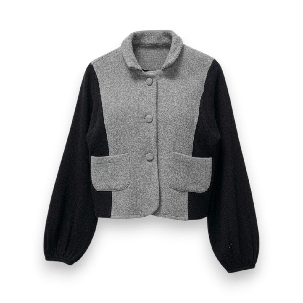66c2 TOKUKO 1er VOL トクコプルミエヴォル サイド切替 ウールジャケット ニットジャケット バイカラー レディース 女性服 サイズ9 ブラック グレナン ウール100％u02t