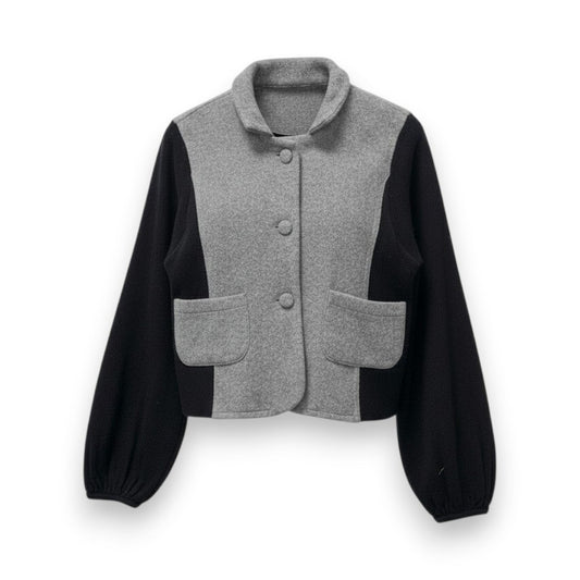 66c2 TOKUKO 1er VOL トクコプルミエヴォル サイド切替 ウールジャケット ニットジャケット バイカラー レディース 女性服 サイズ9 ブラック グレナン ウール100％u02t