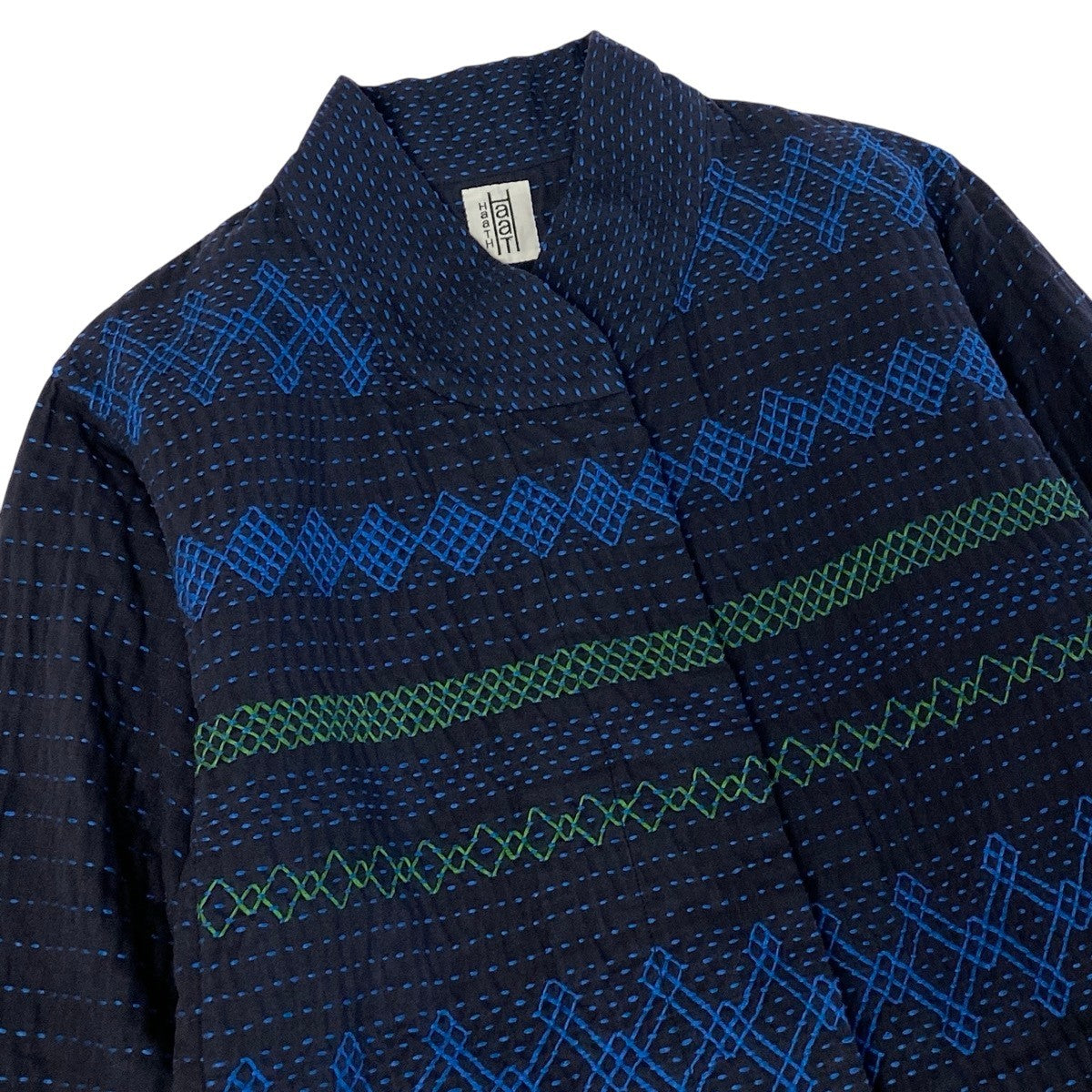 j16 ISSEY MIYAKE HaaT 刺繍コート 刺し子 ロングコート  HA04FA651 2サイズ ネイビー コットン100％ レディース 女性用u02t
