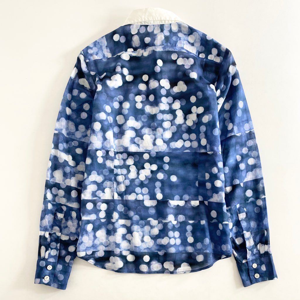 53h10 DRIES VAN NOTEN ドリスヴァンノッテン 総柄 シアーシャツブラウス シースルー 柄シャツ サイズ36 ネイビー レディース 女性用