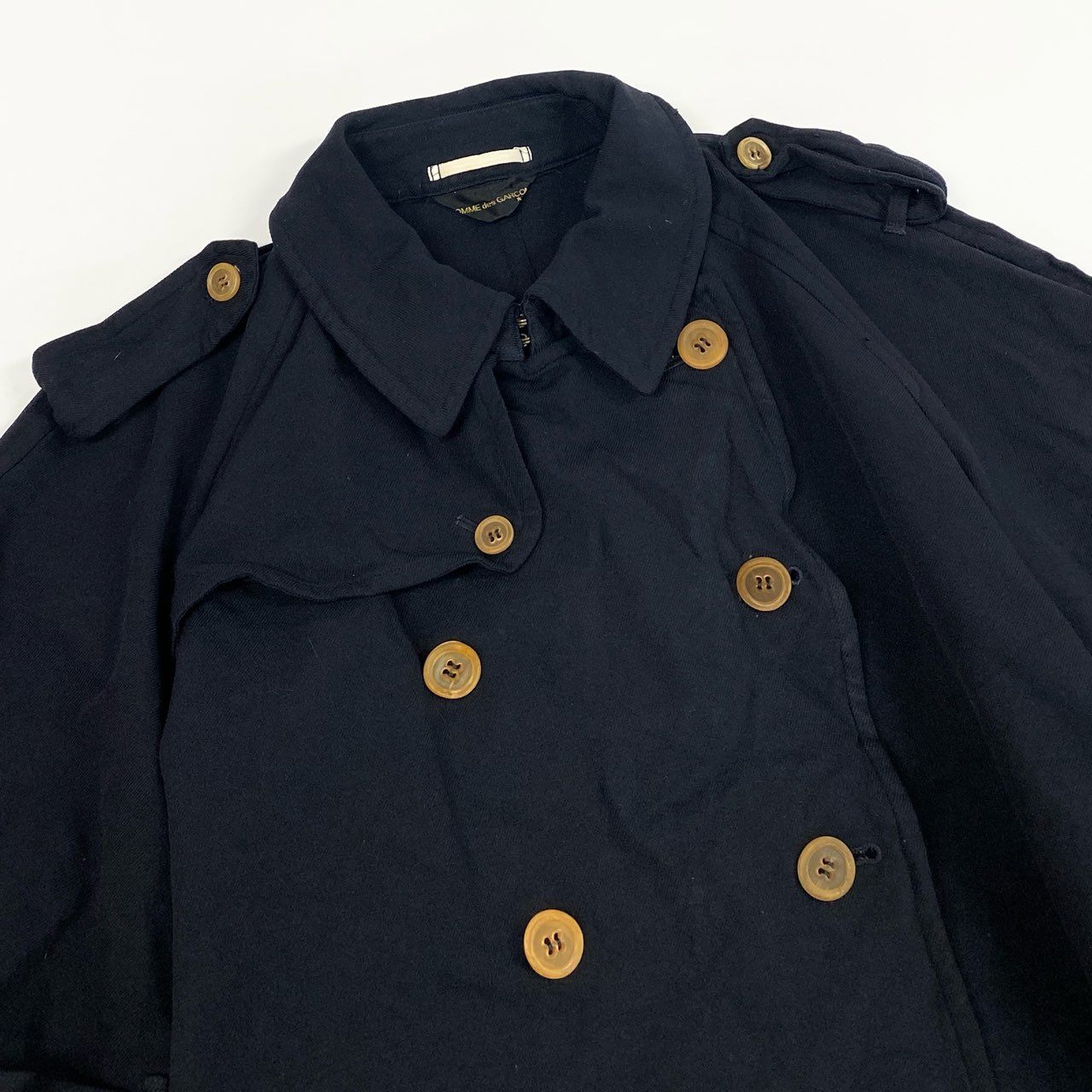 Ac6 COMME des GARCONS  コムデギャルソン 縮絨素材 ショートトレンチコート デザインジャケット M相当 ダークネイビー レディースk02i