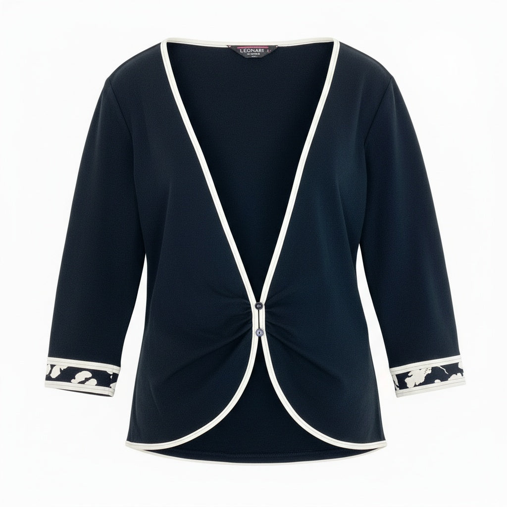 22a23 LEONARD レオナール 美しい花柄プリント 薄手カーディガン トップス モノトーン L ブラック コットン レディースu02t