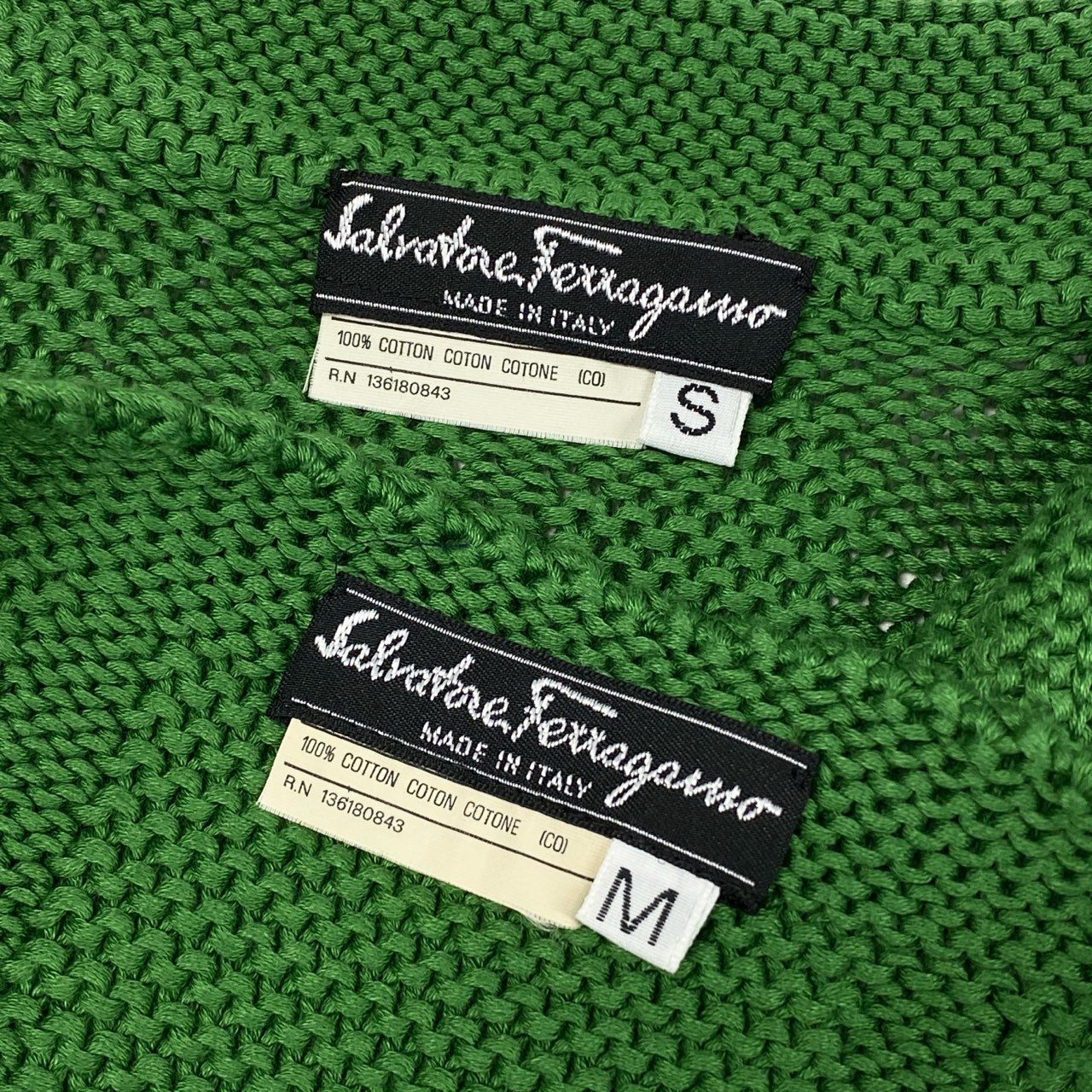 Ab13【美品】Salvatore Ferragamo サルバトーレフェラガモ ヴィンテージ ガンチーニ ニットアンサンブル Vintage Gancini  Knit 2-Piece Set Mサイズ グリーン コットン100％ レディース 女性用ta1