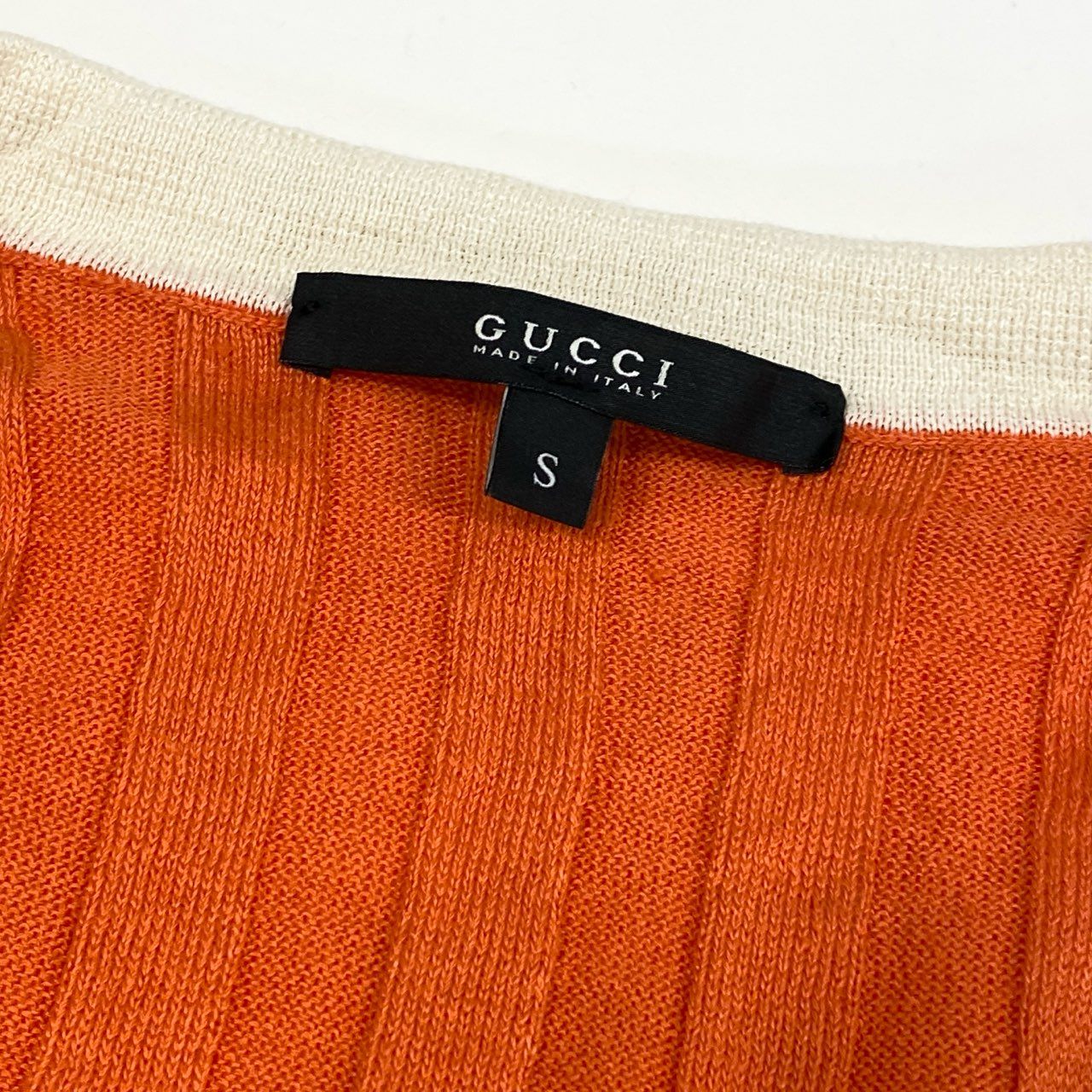 Ic18 GUCCI グッチ トムフォード期 リブニット ロングスリーブカーディガン インターロッキングG ワンポイント刺繡 レディース 女性服 S オレンジ リネン シルクta1