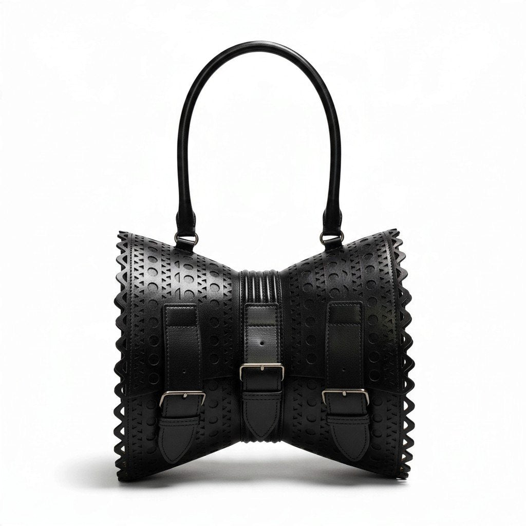 Aj14【美品】 ALAIA アライア 定価28万円 EDITION 1992 コルセット 18 カットワーク ワンハンドルバッグ ショルダーバッグ ブラック レザー レディースu02t