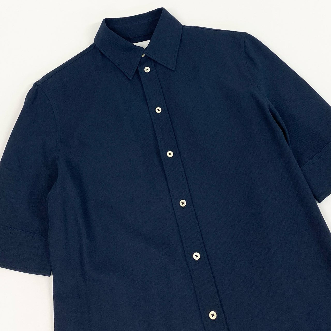 60b22 JIL SANDER ジルサンダー シャツワンピース ロングワンピース 半袖 コットンシルク混 レディース 女性服 サイズ32 ネイビーu02t