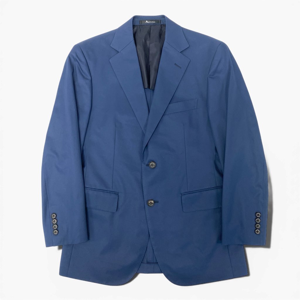 66a12 Aquascutum アクアスキュータム テーラードジャケット 背抜き シングル 2B フォーマル 無地 メンズ 紳士服 90A4 ネイビー コットン100％u02t