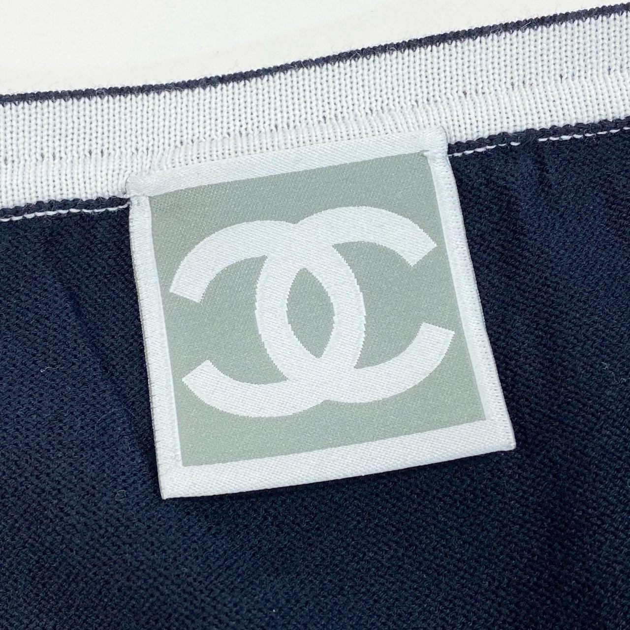 70a15 CHANEL SPORT シャネル スポーツ 2007年 P30104 フロントココマーク ジャガードロゴ ショートタンクトップ ニット素材 サイズ40 ネイビー レディース トップスta1