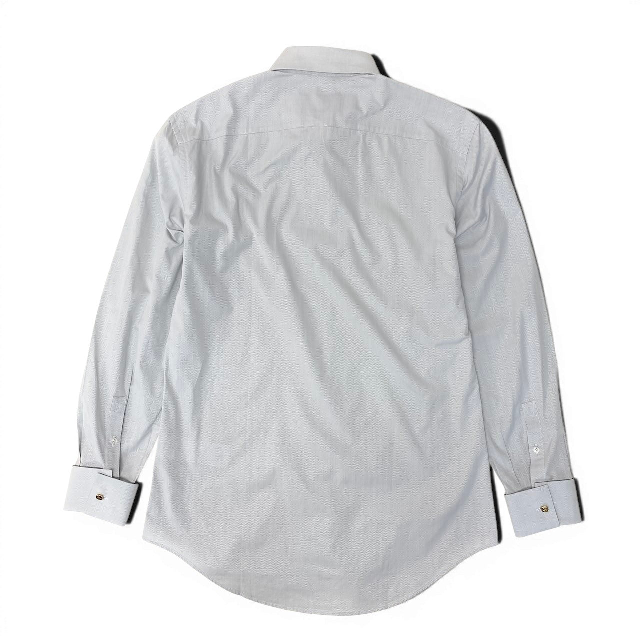 14f15 LOUIS VUITTON ルイヴィトン FIT TED ロングスリーブシャツ LVロゴ ヘリンボーン柄 39/15-1/2 ライトグレー系 コットン100％ メンズ 紳士服u02t