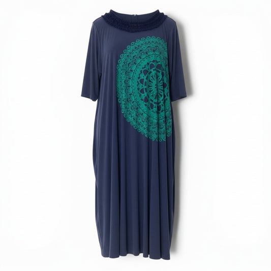 75b27 TOKUKO 1er VOL トクコプルミエヴォル 七分袖 ロングワンピース フリルネック 刺繡デザイン 伸縮ストレッチ レディース 女性服 サイズ9 パープル系u02t