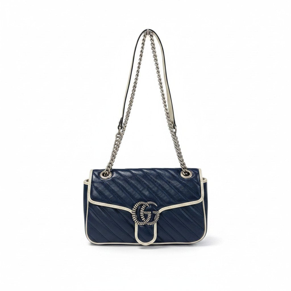 e4 《極美品》 GUCCI グッチ GGマーモント チェーンショルダーバッグ Marmont Chain Shoulder Bag ブルーt18r