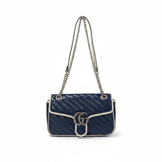 e4 《極美品》 GUCCI グッチ GGマーモント チェーンショルダーバッグ Marmont Chain Shoulder Bag ブルーt18r