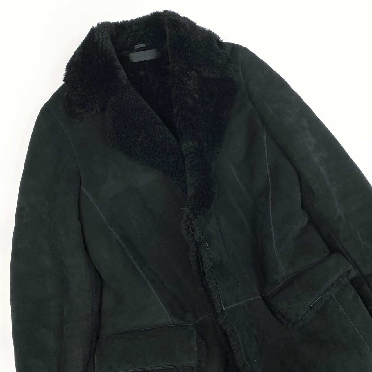 19b16 《希少》 ALEXANDER McQUEEN アレキサンダーマックイーン 肉厚 リアルムートン ロングコート サイズ46 ブラック 羊革 シープスキンt18r