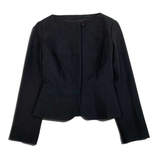 Ei7 YVES SAINT LAURENT イヴサンローラン ノーカラージャケット  フォーマル ブラック シルク100％ レディースo07t