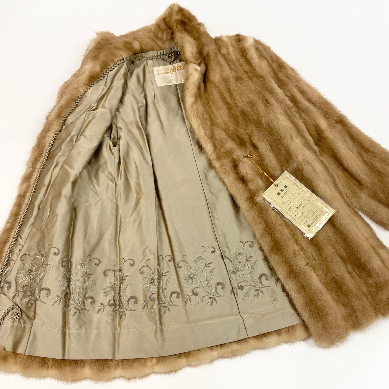 43a21 EMBA エンバ パステルミンク ファーコート サイズ11 ベージュ 本毛皮 Pastel Mink Fur Coatt18r
